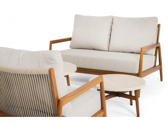 "Андорра" лаунж-зона 4-местная плетеная из роупа, цвет светло-бежевый, каркас под дерево