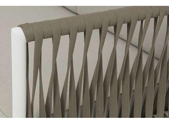 "Касабланка" диван 3-местный плетеный из роупа, каркас алюминий светло-серый (RAL7035) муар, роуп серо-коричневый 23мм, ткань бежевая 15052