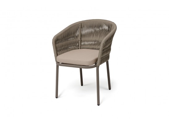 "Бордо" стул плетеный из роупа (колос), каркас алюминий серый (RAL7022) муар, роуп серый 15мм, ткань темно-серая 027