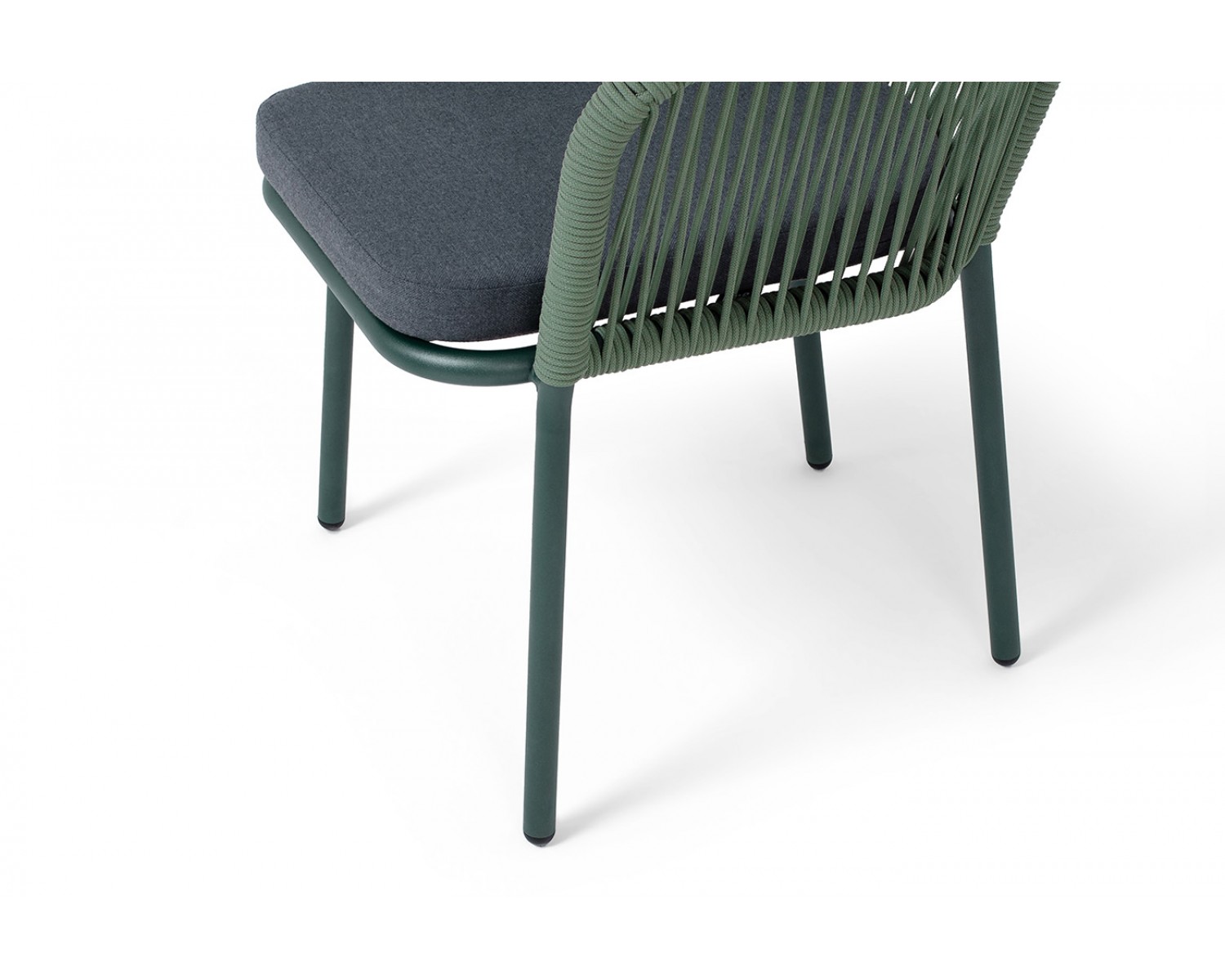 "Марсель" стул плетеный из роупа, каркас алюминий RAL6036 муар, роуп зеленый (4204) круглый tex, ткань темно-серая 027