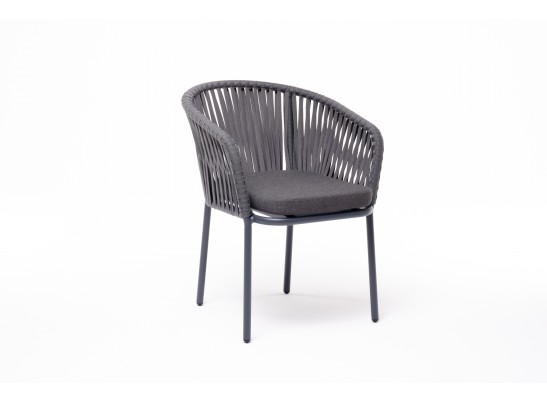 "Бордо" стул плетеный из роупа, каркас алюминий темно-серый (RAL7024) муар, роуп серый 15мм, ткань темно-серая 027
