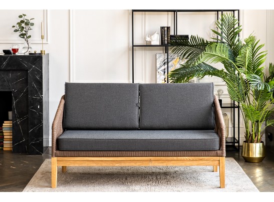 "Канны" лаунж-зона 4-ая из роупа со столиком "Канны" (серый гранит), основание дуб, роуп коричневый