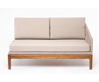 "Канны" левый модуль плетеный из роупа, основание дуб, роуп бежевый круглый, ткань бежевая 052