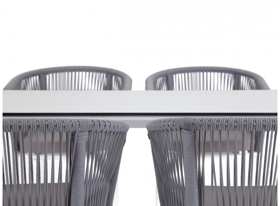 "Малага" обеденная группа на 4 персоны со стульями "Марсель", каркас белый, роуп светло-серый