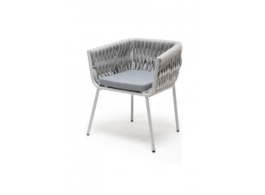 "Монако" стул плетеный из роупа, каркас алюминий светло-серый, роуп светло-серый, ткань светло-серая
