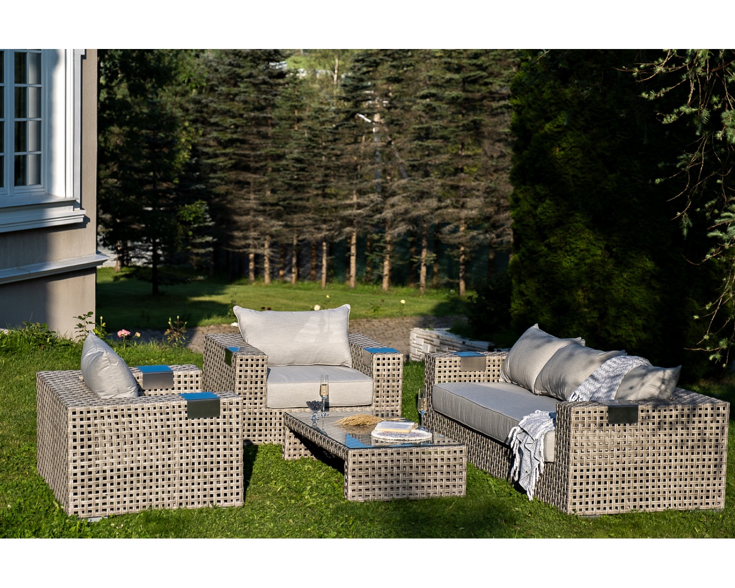 "Тито" лаунж-зона из искусственного ротанга, цвет серый (К)
