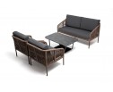 "Канны" лаунж-зона 4-местная из роупа со столом "Верона" (серый гранит), каркас алюминиевый коричневый, роуп коричневый