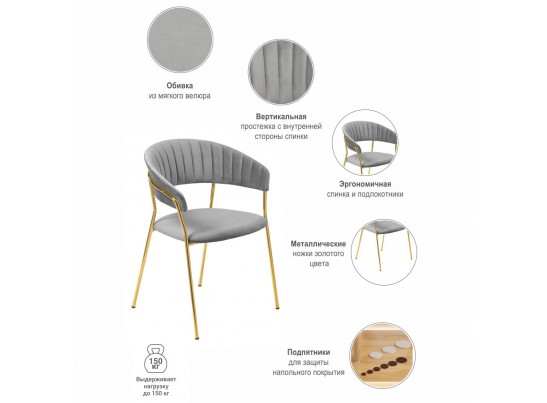 Комплект из 4-х стульев Turin серый, золотые ножки