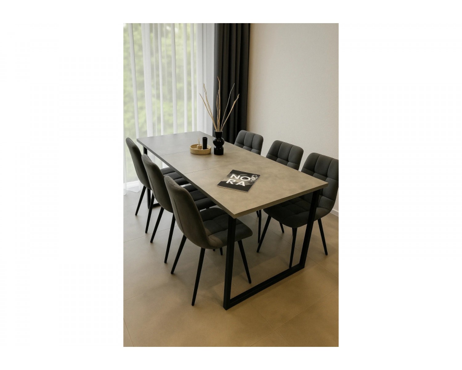 Деревянный стол Лиман 117 (157) x 77 бетон светлый / черный матовый