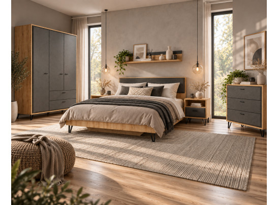 Спальня Грейс BRW 160×200 дуб наварра / графит