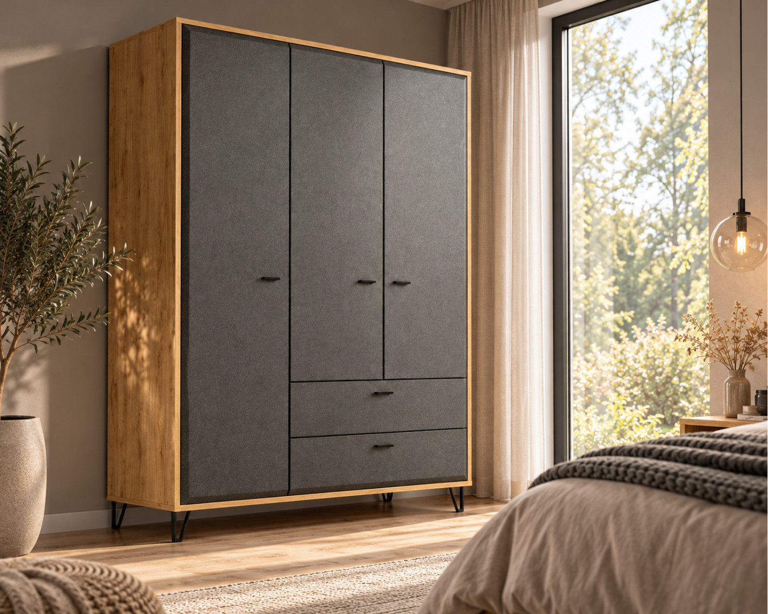 Спальня Грейс BRW 160×200 дуб наварра / графит