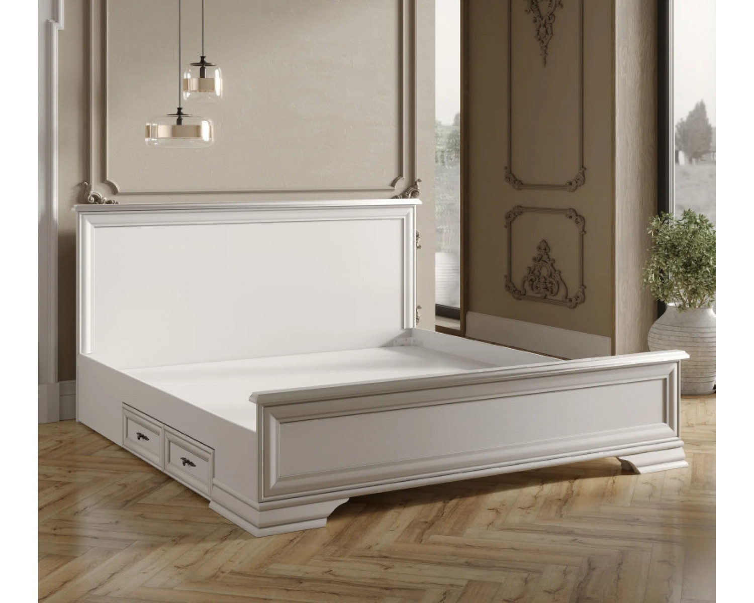 Кровать с выкатными ящиками Кентаки белый LOZ180x200