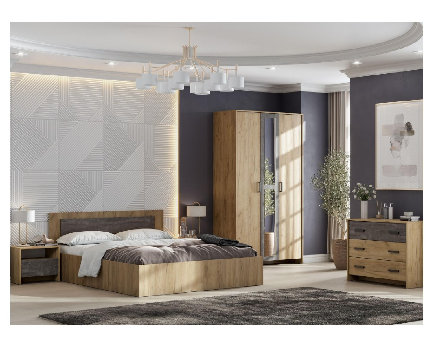 Двуспальная кровать Таика (без основания) 160х200 дуб золотой / камень темный