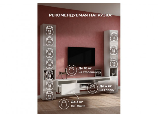 Модульная гостиная Лонгфорд комплектация 1 белый / бетон светлый