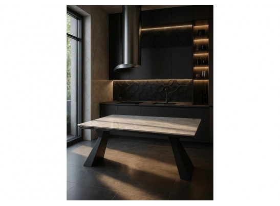 Керамический стол Денхольм 240(290)х100х75 rystal onyx bianco / черный