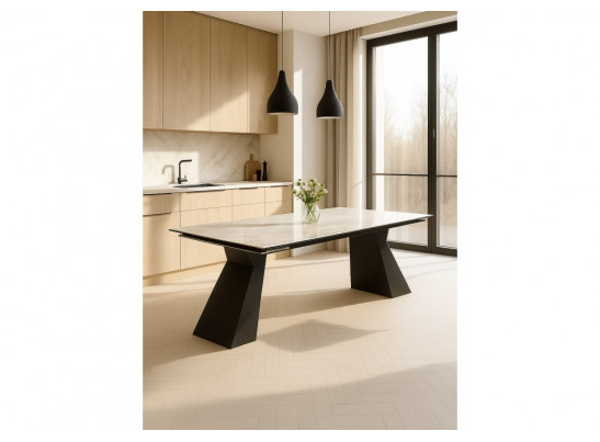 Керамический стол Денхольм 240(290)х100х75 rystal onyx bianco / черный
