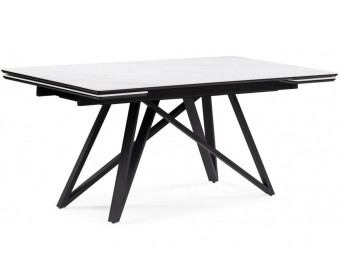 Керамический стол Вилсон 160(220)х89х75 белый мрамор snow white / черный