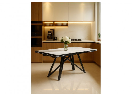 Керамический стол Вилсон 160(220)х89 белый gilt white / черный