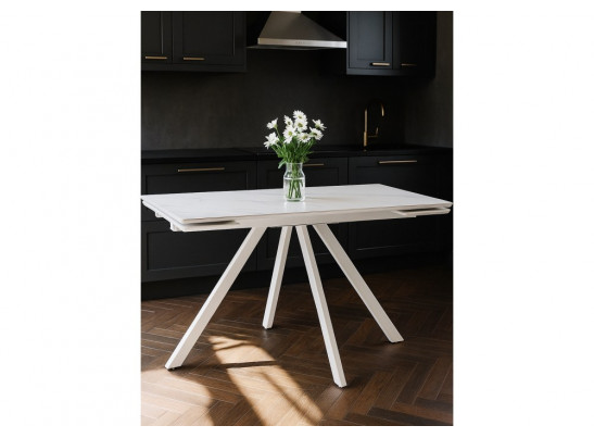 Керамический стол Вилли 140 (200) х 80 белый мрамор alpin white / snow white / белый