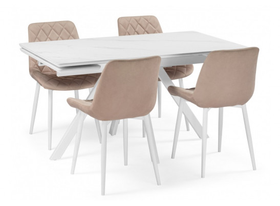 Керамический стол Вилли 140 (200) х 80 белый мрамор alpin white / snow white / белый