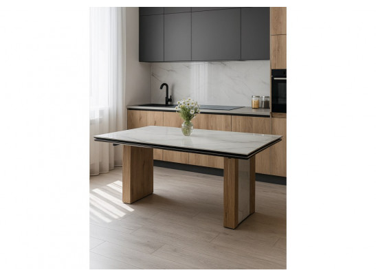Керамический стол Бернардо 180x90 statuario titan gloss / дуб монтана