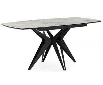 Керамический стол Риполь 160(205)х89 белый с прожилками gilt white / черный