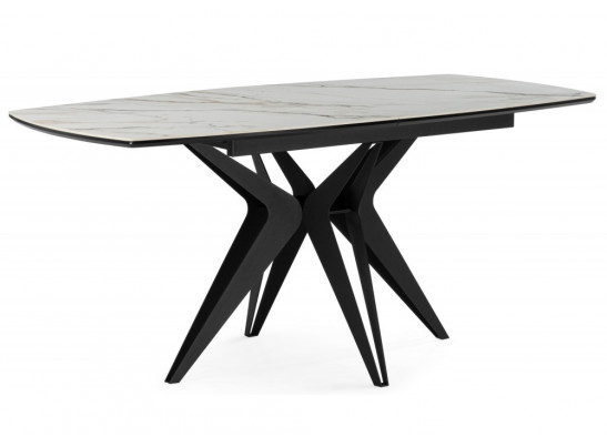 Керамический стол Риполь 160(205)х89 белый с прожилками gilt white / черный