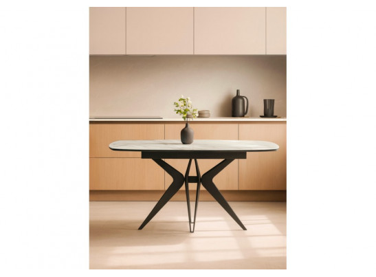 Керамический стол Риполь 160(205)х89 белый с прожилками gilt white / черный
