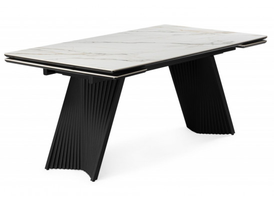 Керамический стол Вейв 160(220)х89 белый с прожилками gilt white / черный
