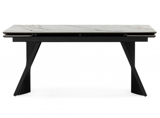 Керамический стол Вейв 160(220)х89 белый с прожилками gilt white / черный