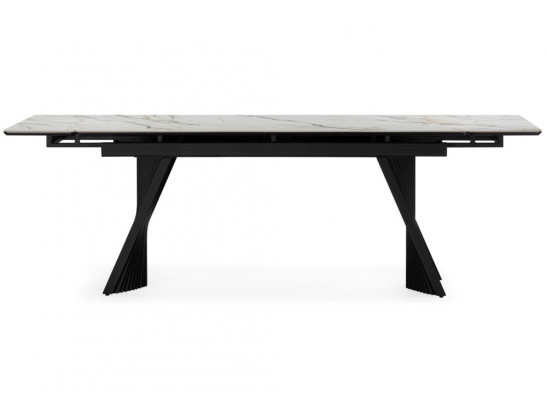 Керамический стол Вейв 160(220)х89 белый с прожилками gilt white / черный