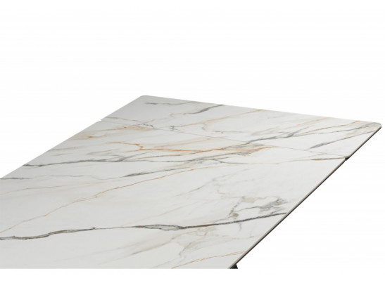 Керамический стол Вейв 160(220)х89 белый с прожилками gilt white / черный