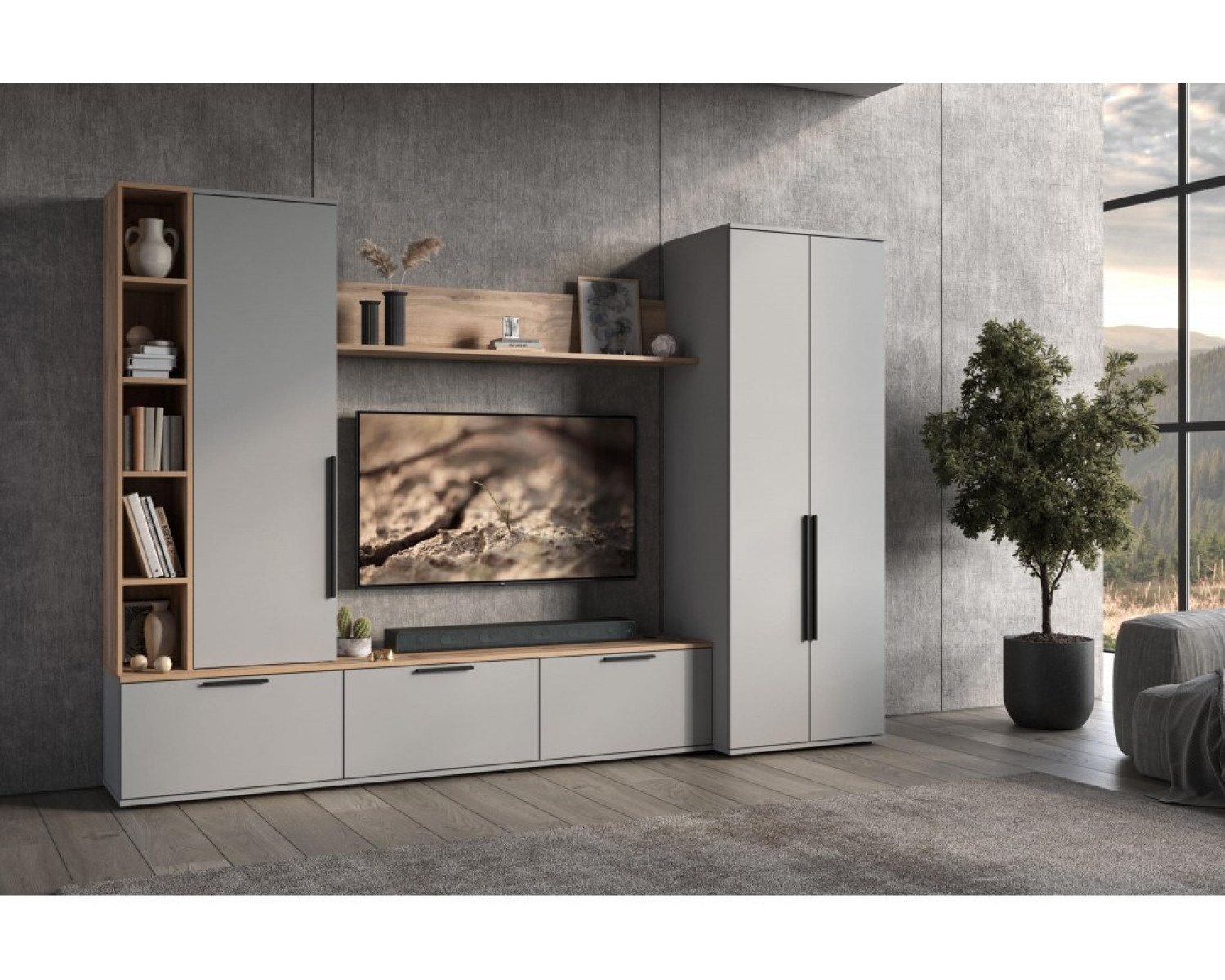 ТВ-тумба Филеста шиншилла серая / дуб вотан