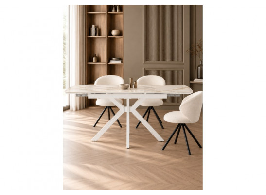 Керамический стол Катчел-2 120(180)x80 calacatta gold / белый