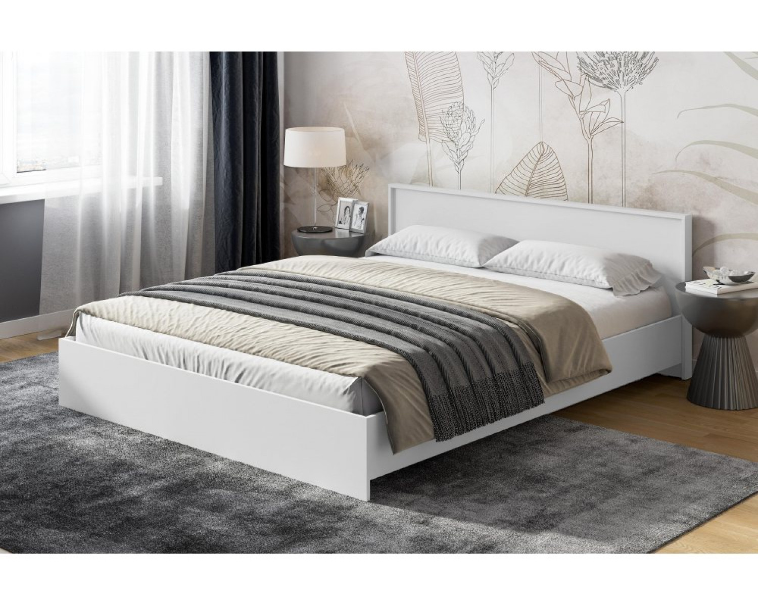 Двуспальная кровать Бирма 160x200 (без основания) белое дерево