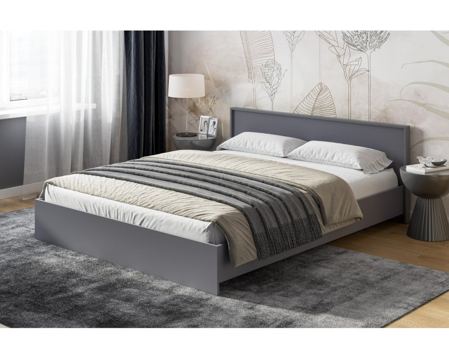 Двуспальная кровать Бирма 160x200 (без основания) серый графит