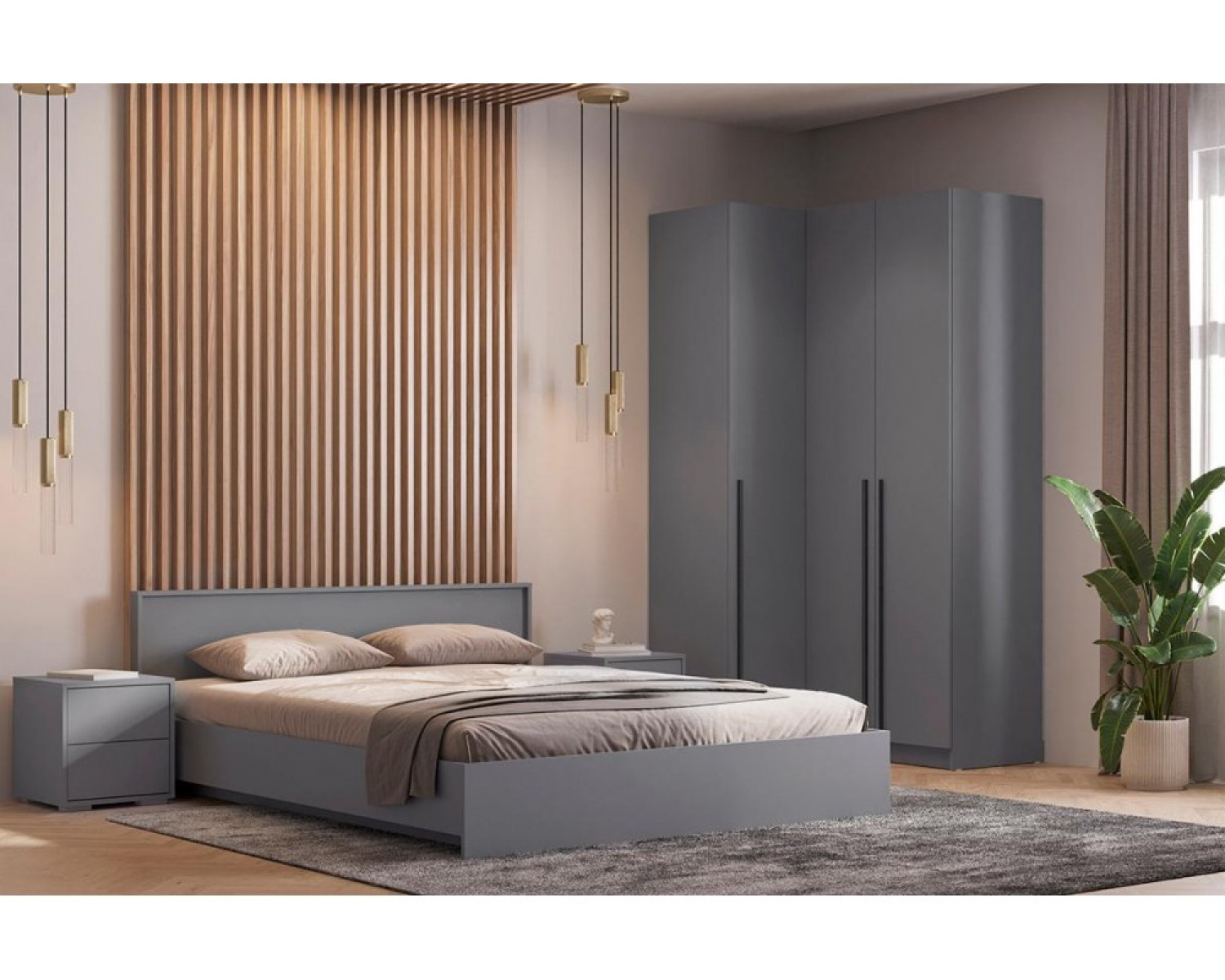 Двуспальная кровать Бирма 160x200 (без основания) серый графит