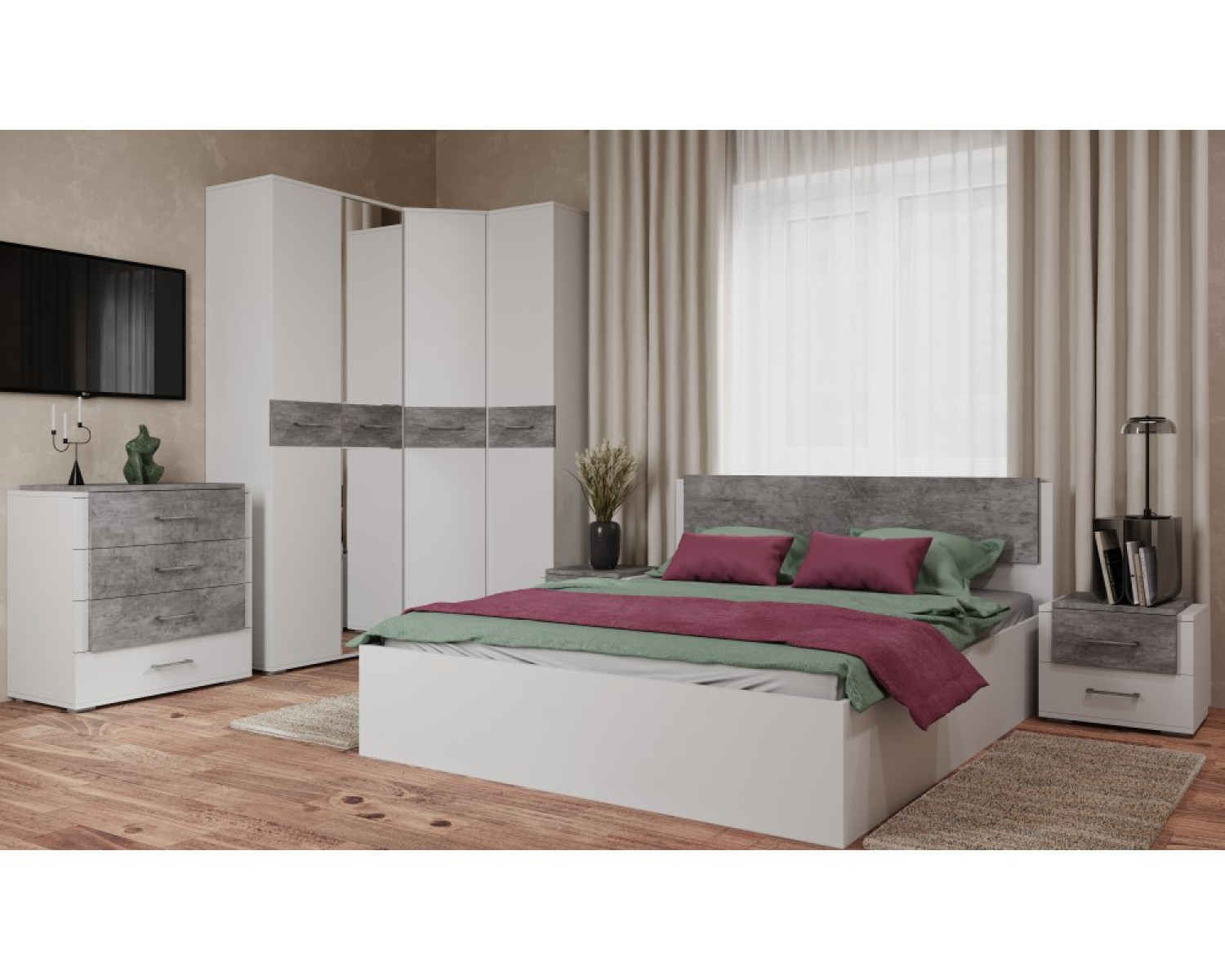 Полутораспальная кровать Теплиса 140x200 белый / бетон светлый