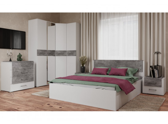 Двуспальная кровать Теплиса 160x200 белый / бетон светлый