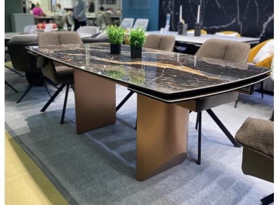 Стол ПУАНТО 200 TITANIUM LAWA NERO, керамика / МЕДЬ каркас 