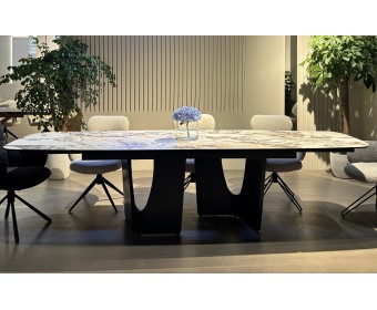 Стол БИРГЕР (BIRGER) 200 цвет KL-188 Бело-коричневый мрамор/ Темно-серый, ®DISAUR