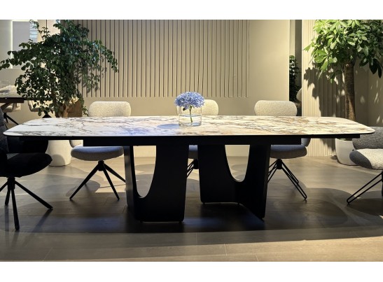 Стол БИРГЕР (BIRGER) 200 цвет KL-188 Бело-коричневый мрамор/ Темно-серый, ®DISAUR