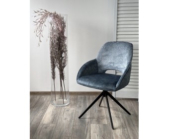 Стул БЕРРИС (BERRIES) 360 град. Синий Loris-37, велюр / темно-синий 7525-56 / черный каркас, DISAUR