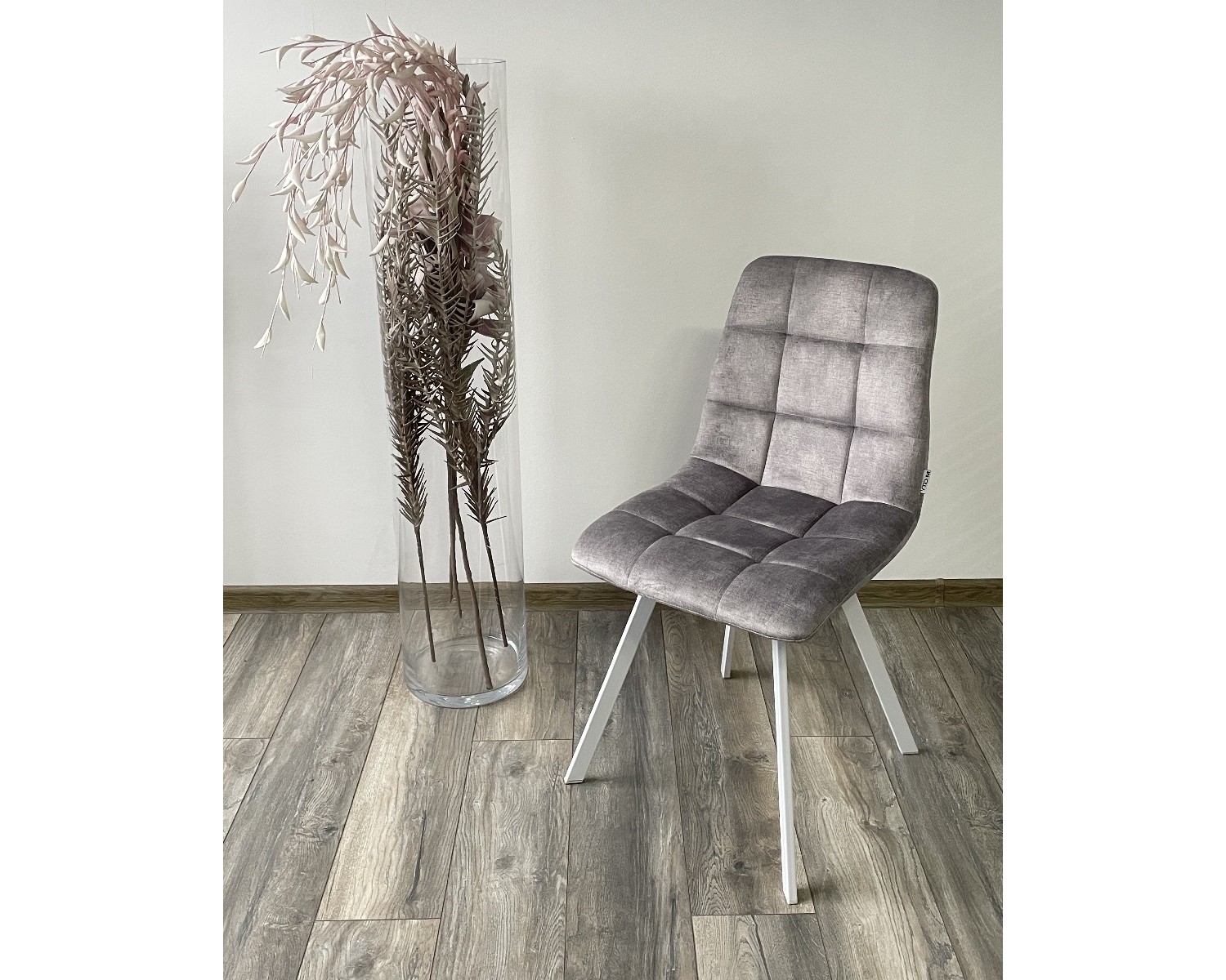 Стул CHILLI SQUARE PK6015-03 (VBP203) античный cеребристо-серый, велюр/ белый каркас