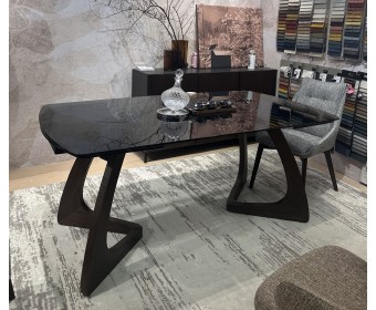Стол ДАКАР (DAKAR) 180 цвет АМБЕР ЖАДЕ глянцевый (GLOSS AMBER JADE SOLID CERAMIC) / ОРЕХ, ®DISAUR