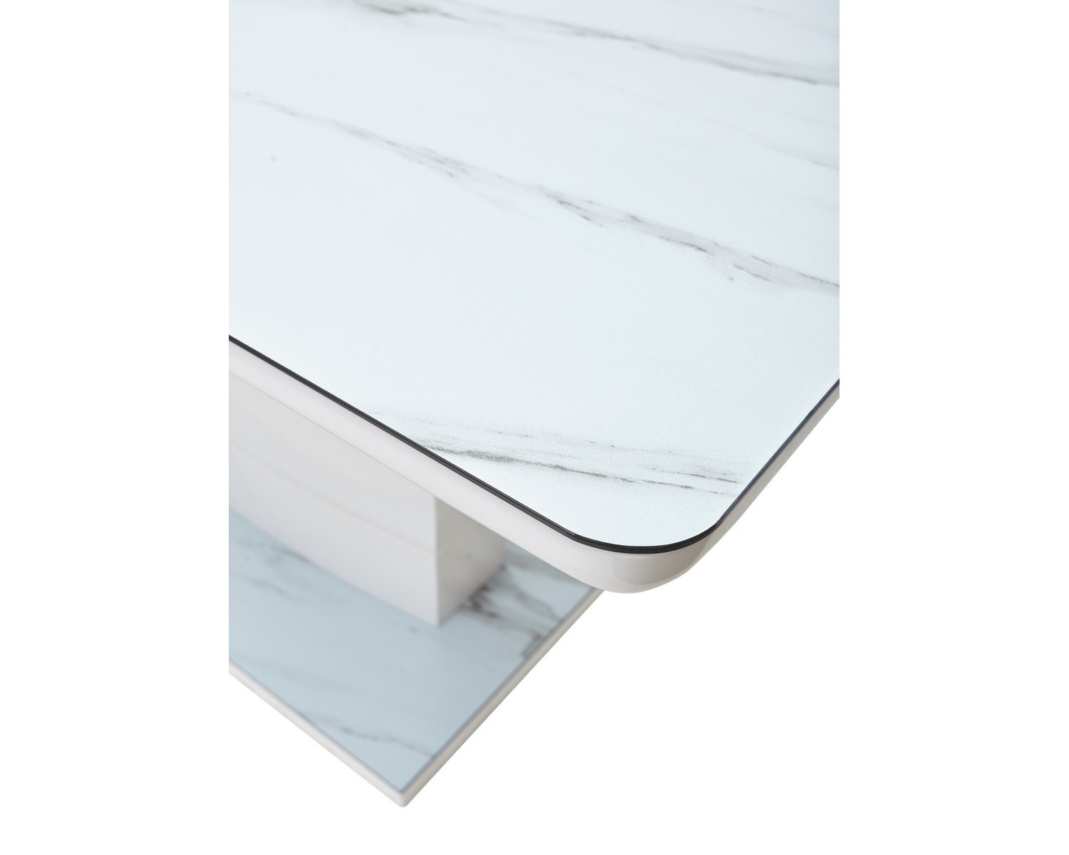Стол ALTA 120 GREY-WHITE MARBLE/ WHITE глазурованное стекло