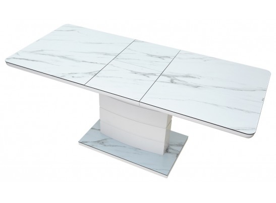 Стол ALTA 120 GREY-WHITE MARBLE/ WHITE глазурованное стекло 