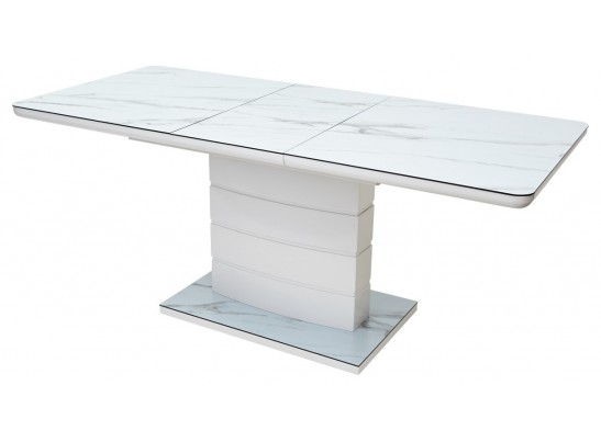 Стол ALTA 120 GREY-WHITE MARBLE/ WHITE глазурованное стекло 