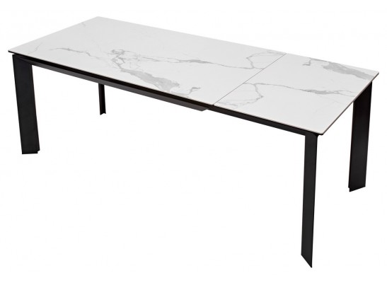 Стол CREMONA 160 HIGH GLOSS STATUARIO Белый мрамор глянцевый, керамика/ черный каркас 