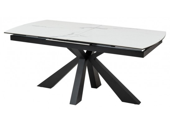 Стол ROVIGO 170 HIGH GLOSS STATUARIO Белый мрамор глянцевый, керамика/ черный каркас 